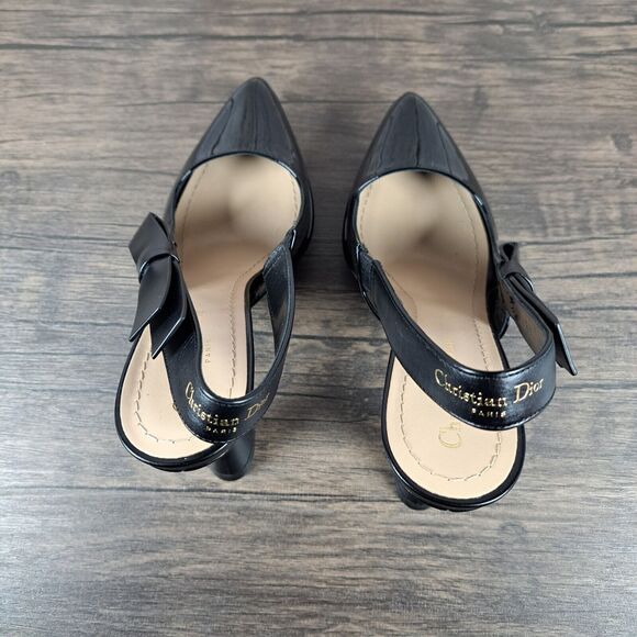 Christian Dior Sweet-D Black Patent Leather Slingback Pump Heels Women's Sz 10 - Picture 6 of 11